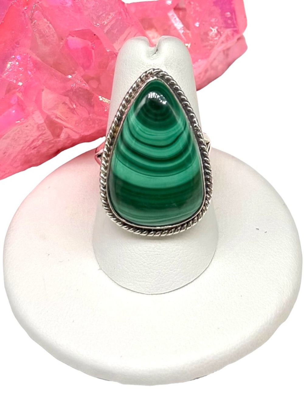 Malachite Ring Size 7.5 Solid 925 Sterling Silver